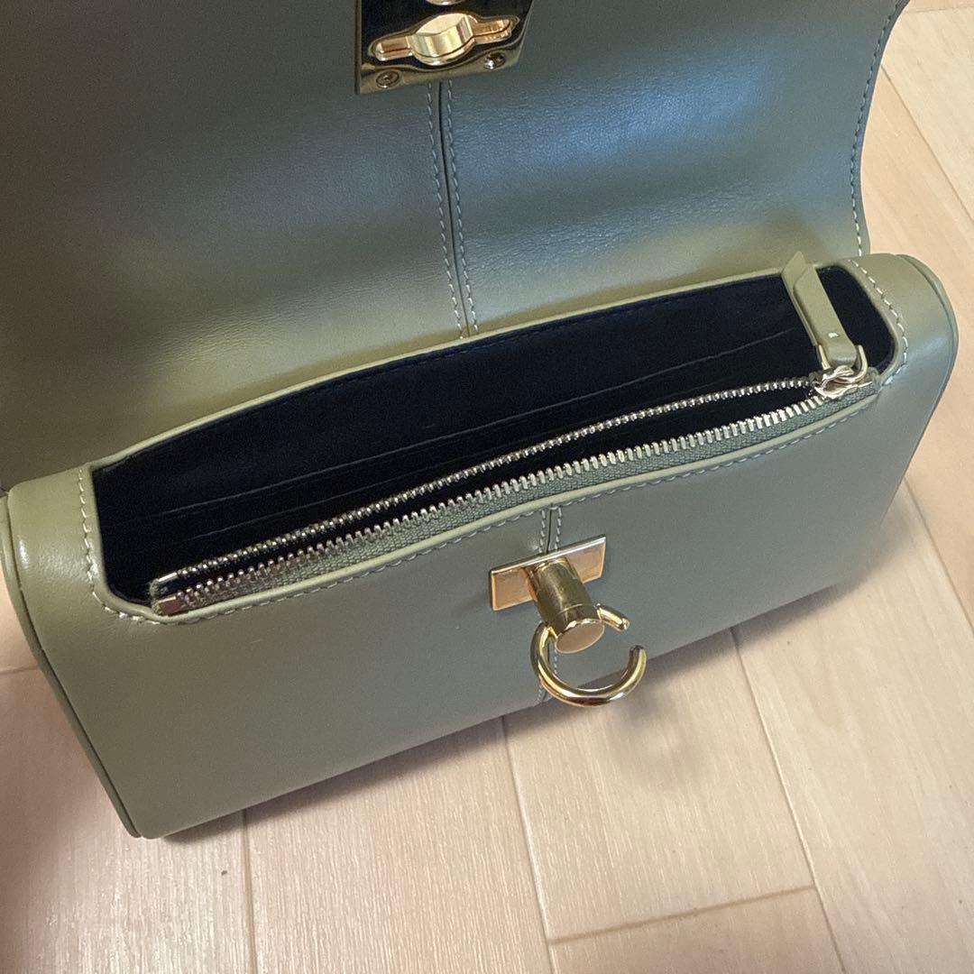 【あお】美品Cafune 本革オリーブグリーン レザー ハンドバッグ