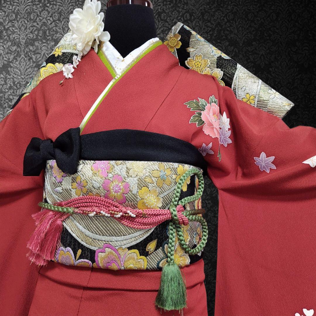 振袖フルセット(6点)・成人式・古典柄・金彩加工・金駒刺繍・胴裏正絹