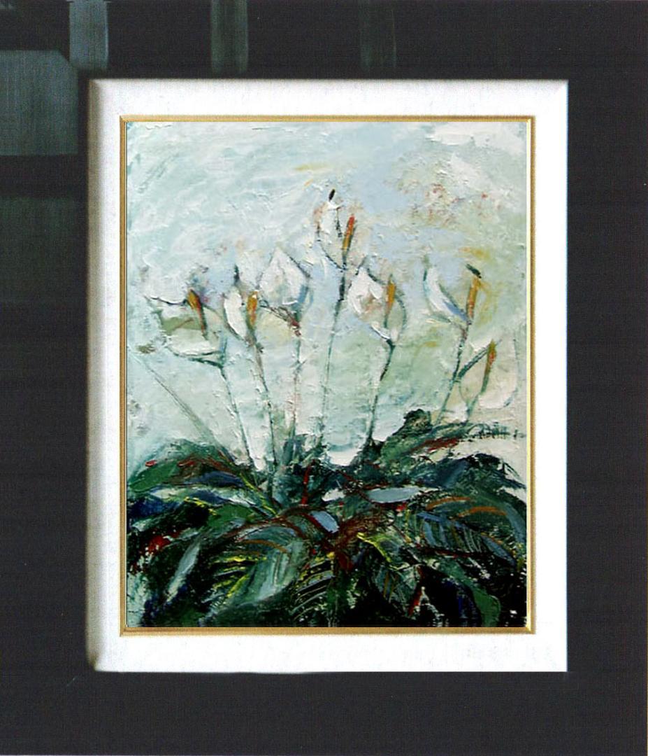 油絵 菅家令子 絵 絵画 インテリア 額付(黒) uF6-111802 花