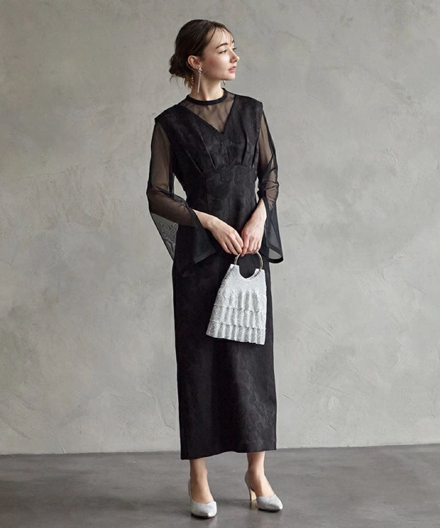 AIMER　チュールブラウス付きジャカードIラインドレス