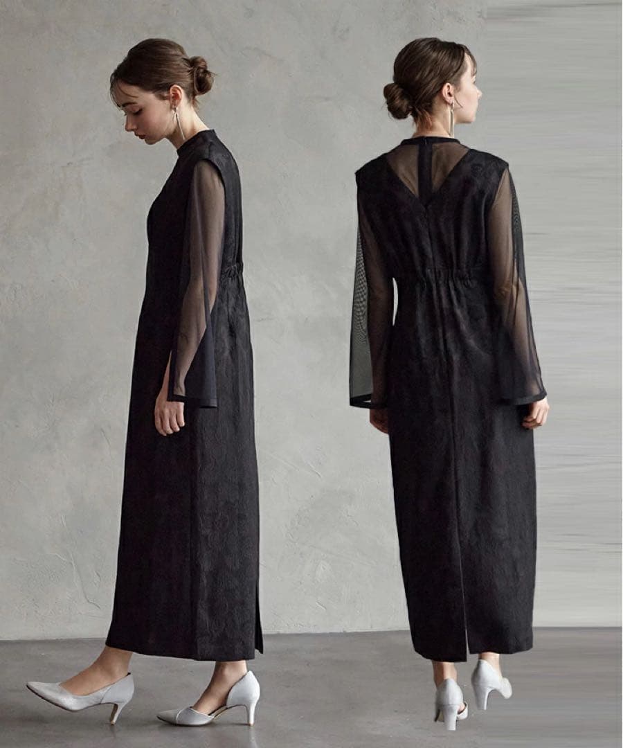 AIMER　チュールブラウス付きジャカードIラインドレス