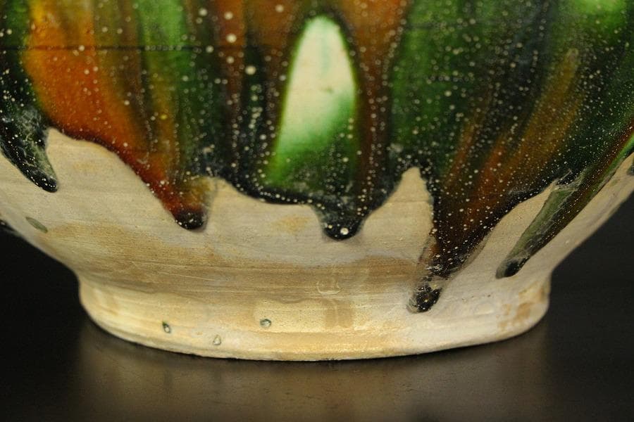 中国美術 唐三彩 丸壷 φ23.2cm(LC239)