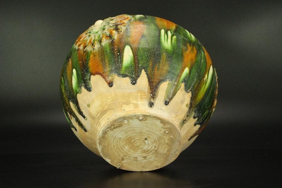 中国美術 唐三彩 丸壷 φ23.2cm(LC239)