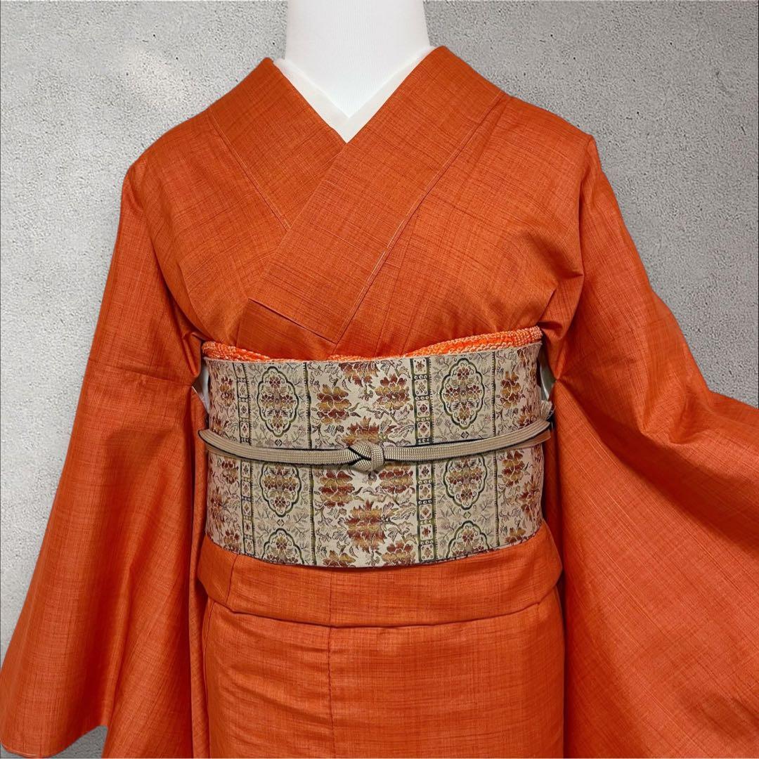 sy258 正絹 色紬 結城紬 ４点フルセット 身丈157裄丈66