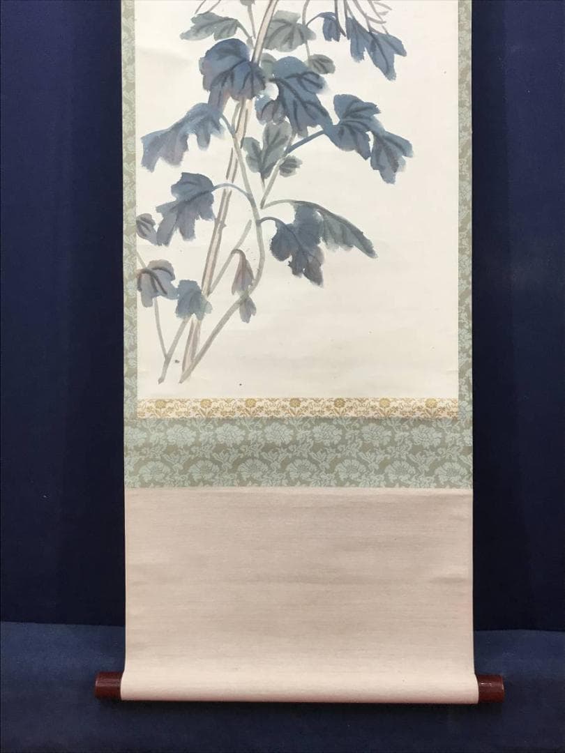 【真作】石井柏亭/菊図/花図/菊花図/掛軸/名家伝来/AC-436