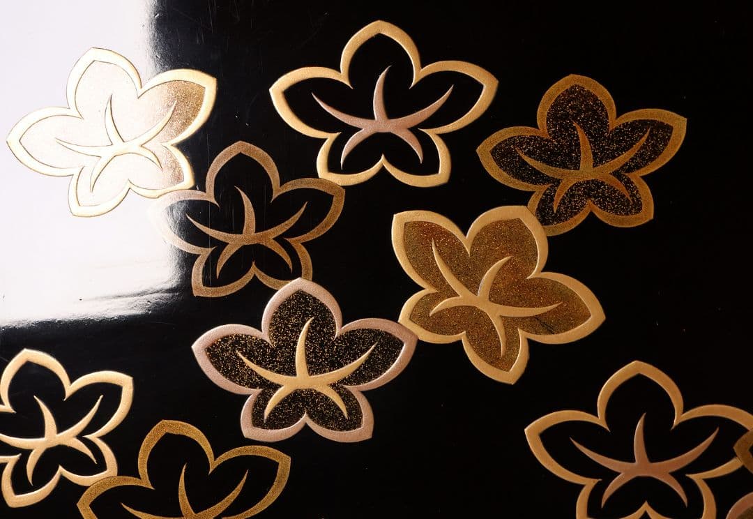 MA523 時代木製漆器 花ちらし金蒔絵 梨地 饅羹重 饅頭箱 菓子重 菓子器