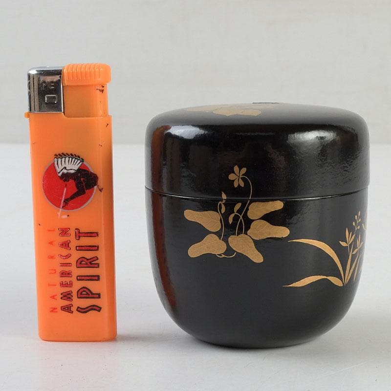 茶道具　堀川蒼雲作　螺鈿装飾　花蝶蒔絵　中棗　共箱　V　9363