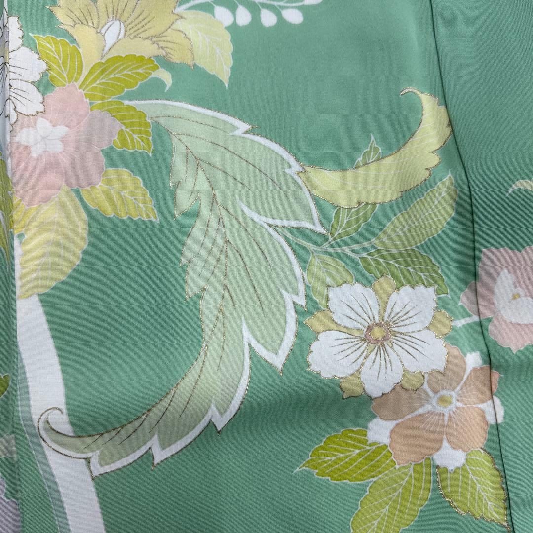 千總 京友禅 華文 グリーン系 刺繍 振袖