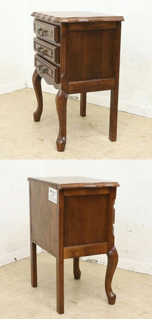 高級 三越家具【ブルージュ】サイドチェスト・ナイトテーブル・猫脚・オーク材