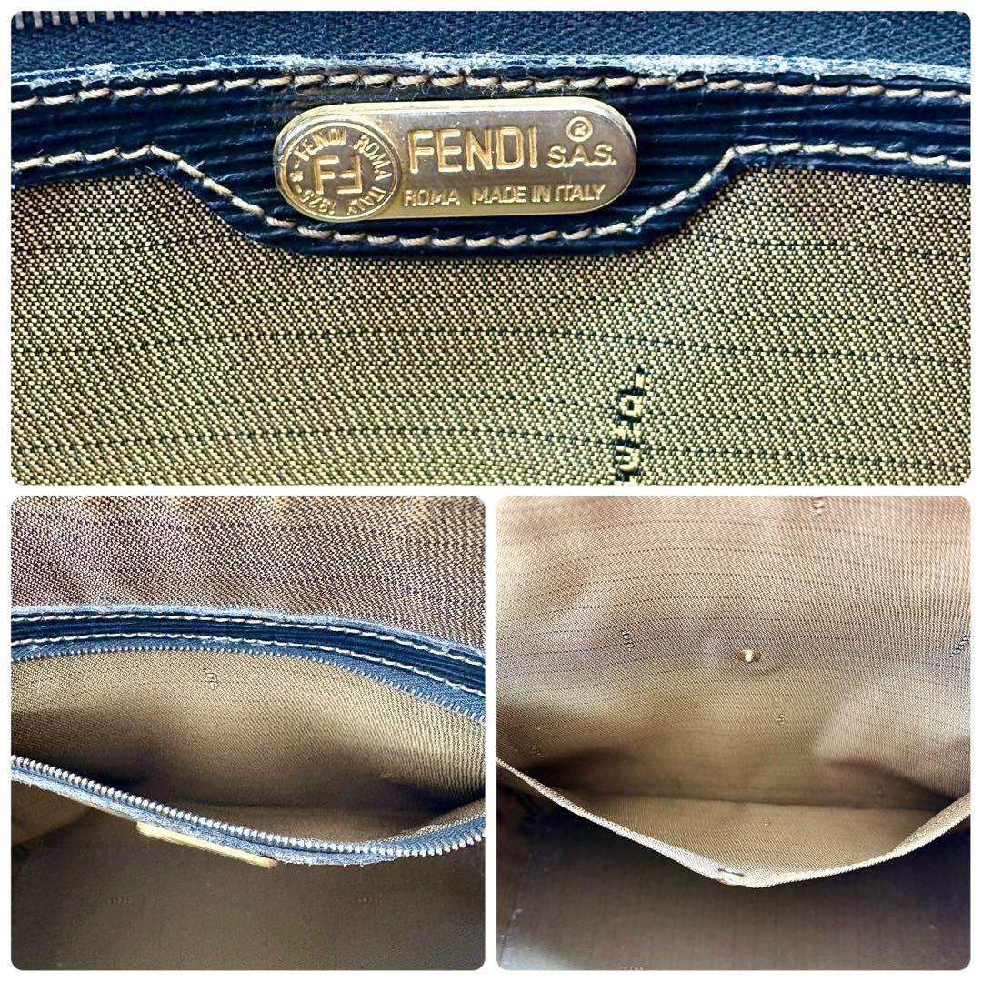 美品 FENDI フェンディ ズッカ柄 ハンドバッグ キャンバス×レザー 茶系