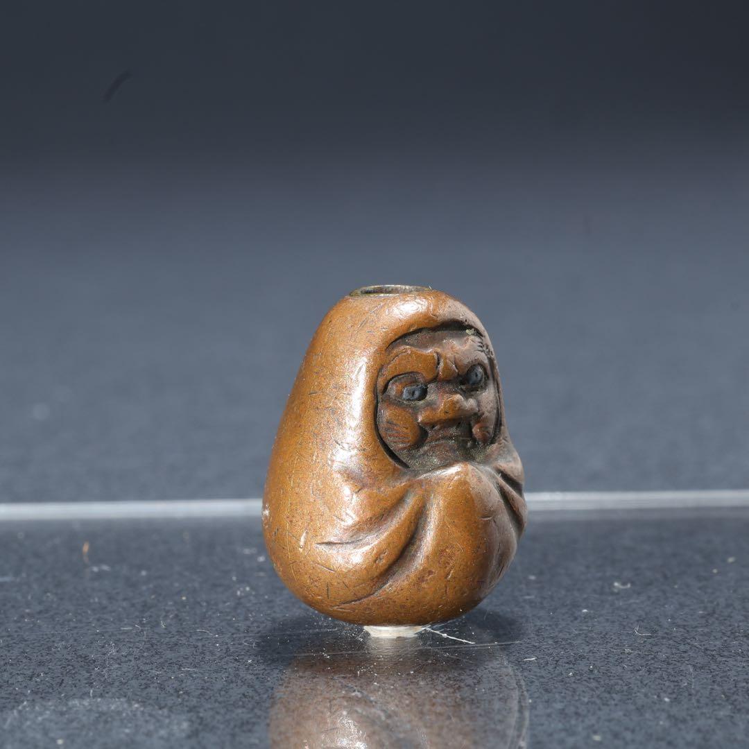 緒締め玉　達磨　提げもの　金属　茶色　金工　R1641