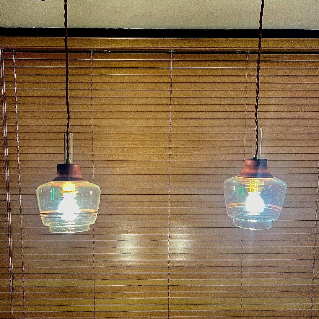 ペンダントランプ ペア ハリオ Hoya 昭和レトロ アップサイクル 照明器具