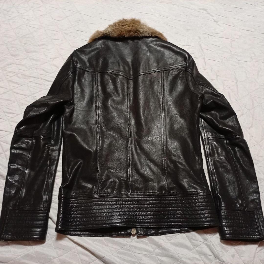 SHELLAC ファー取り外し可能 ライダースジャケット レザージャケット 黒色