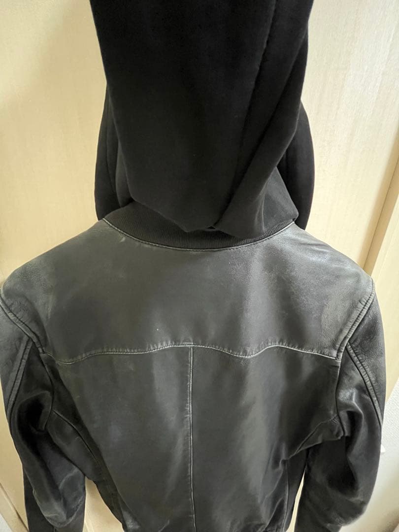 オールセインツ フード付き ブラックレザージャケット S