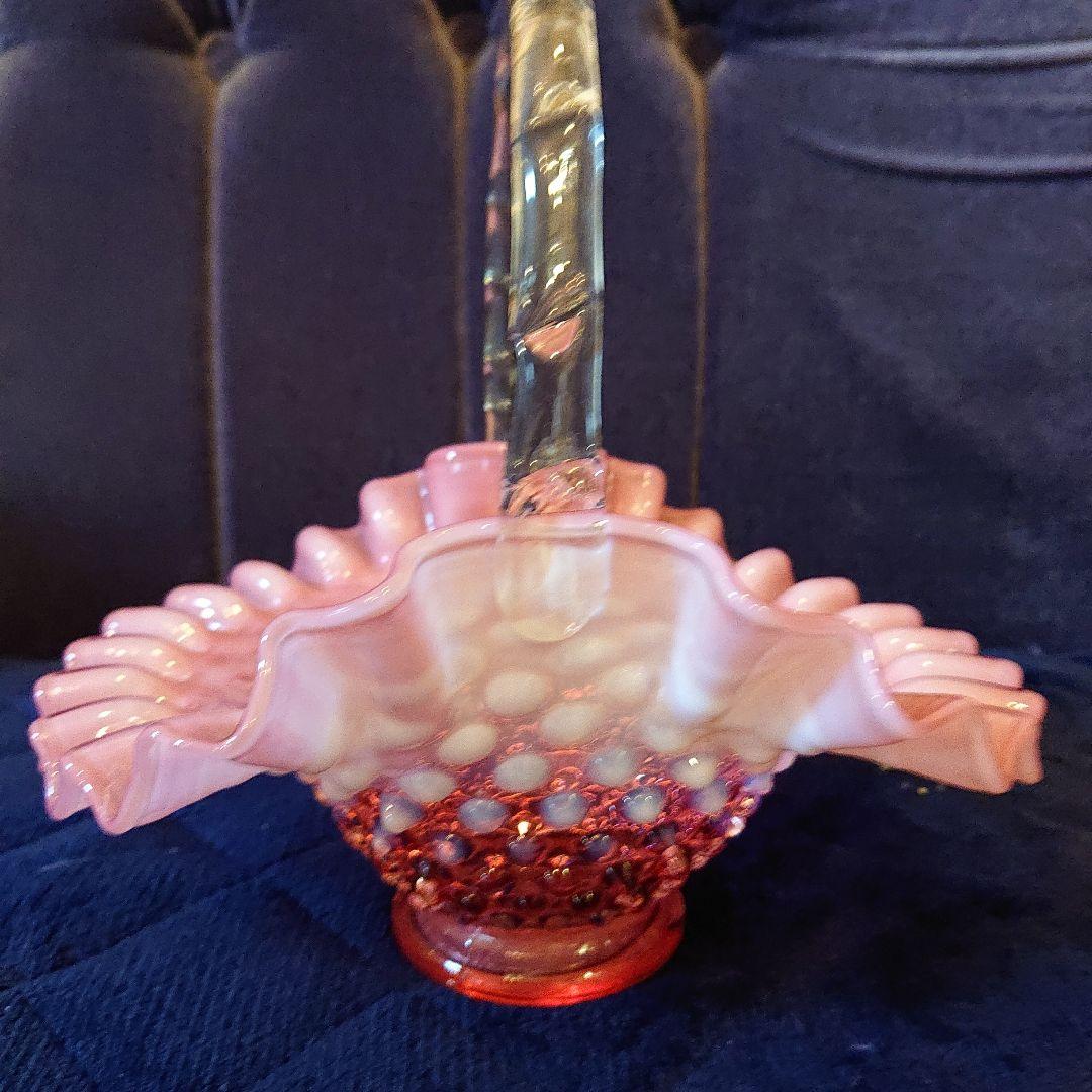 Big横幅約20cmフェントン、グランベリーオパールセントガラス、バスケット