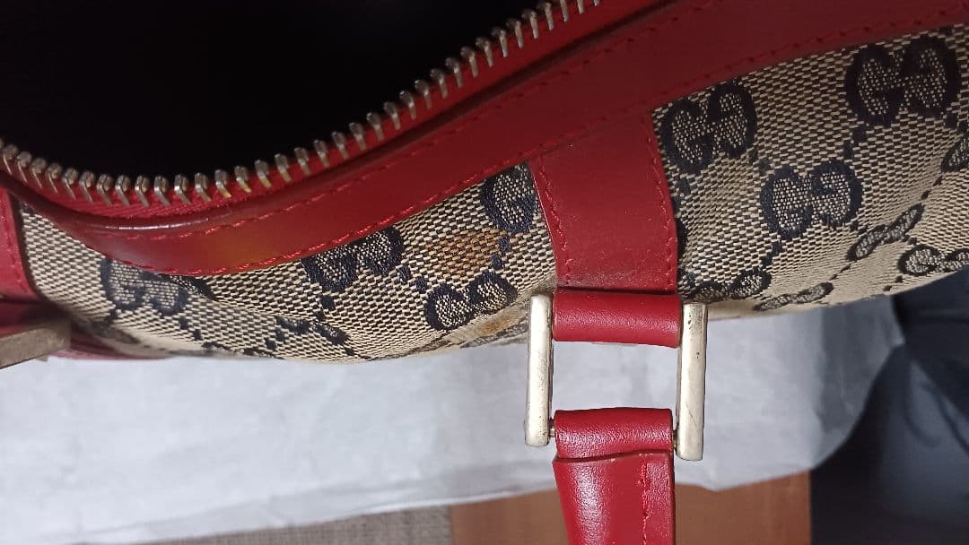 GUCCI ロゴ柄 ハンドバッグ ベージュ/レッド