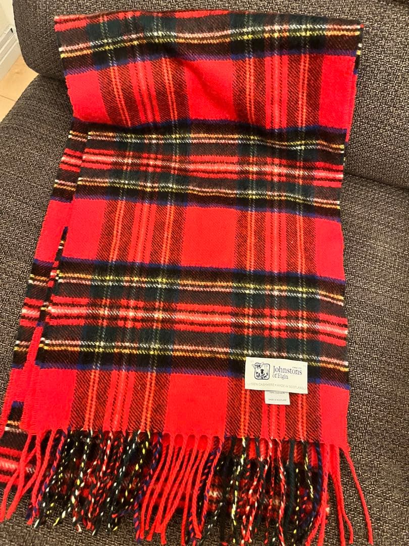 【極美品】Johnstons of Elgin マフラー レッド・チェック