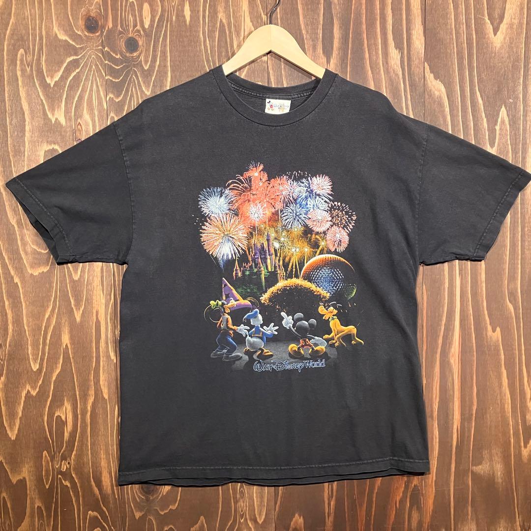 ディズニー　ミッキー tシャツ ブラック　XL 花火　ドナルド　グーフィー
