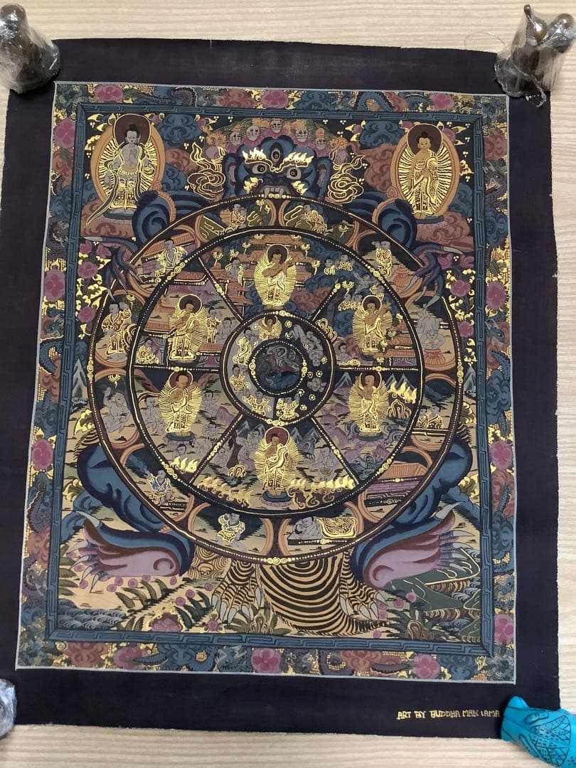 《 チベット密教　新品　1点物 》 手描き　曼荼羅　仏陀　六道輪廻　仏教　c1