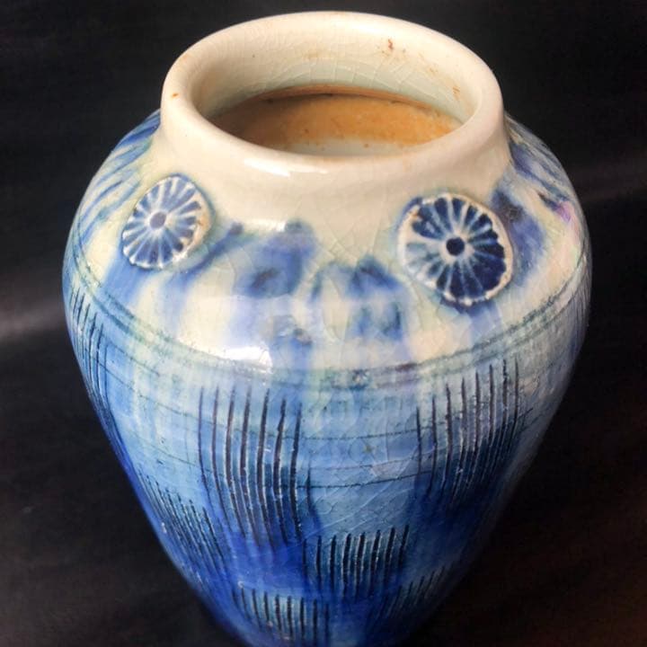 究極の美◼️古美術品、蔵から凄そうな青い壺が出て来ました！壷、花瓶、陶器、花道具