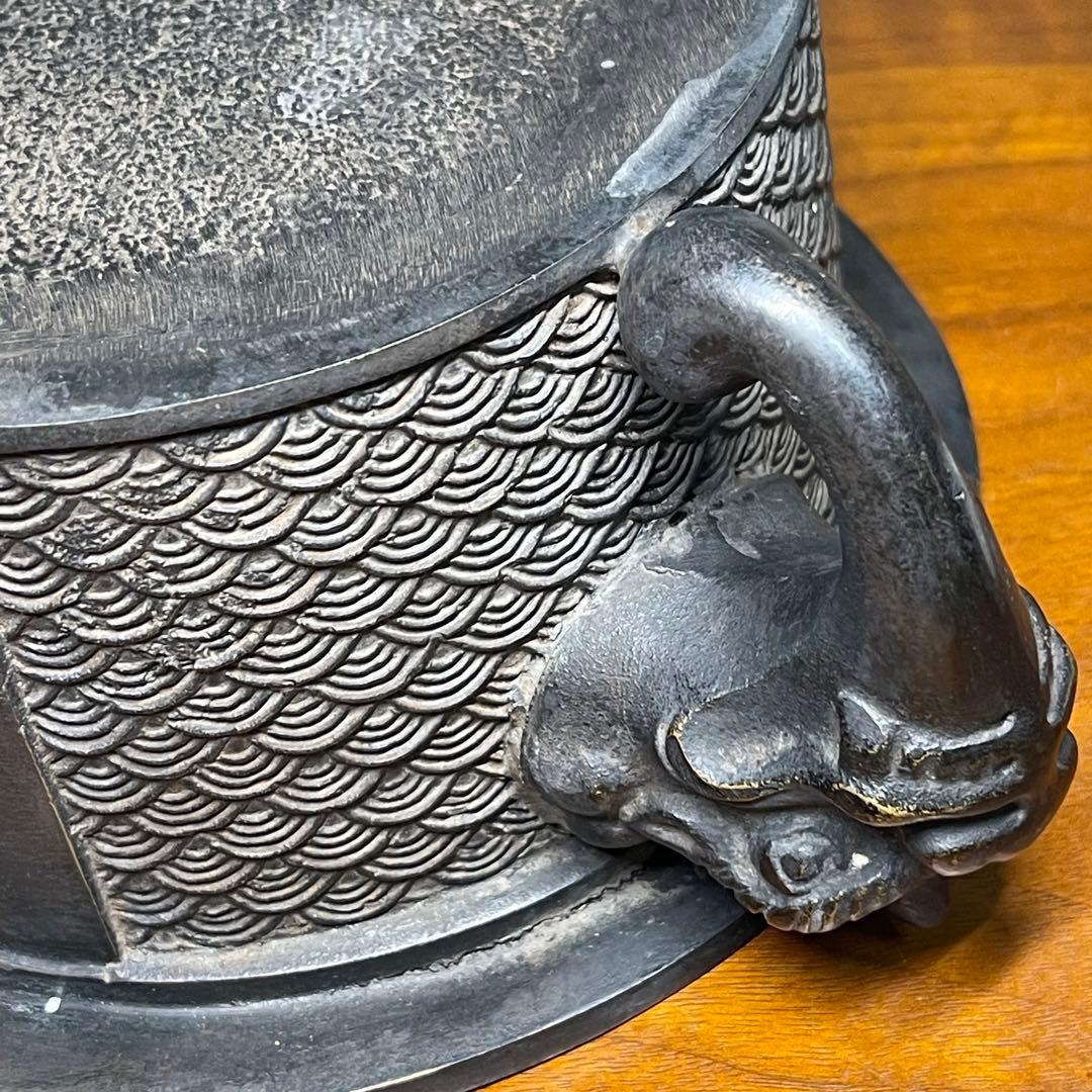 A720⭐︎古銅 高岡銅器 昌雲堂 大名行列象嵌 象耳 水盤 アンティーク