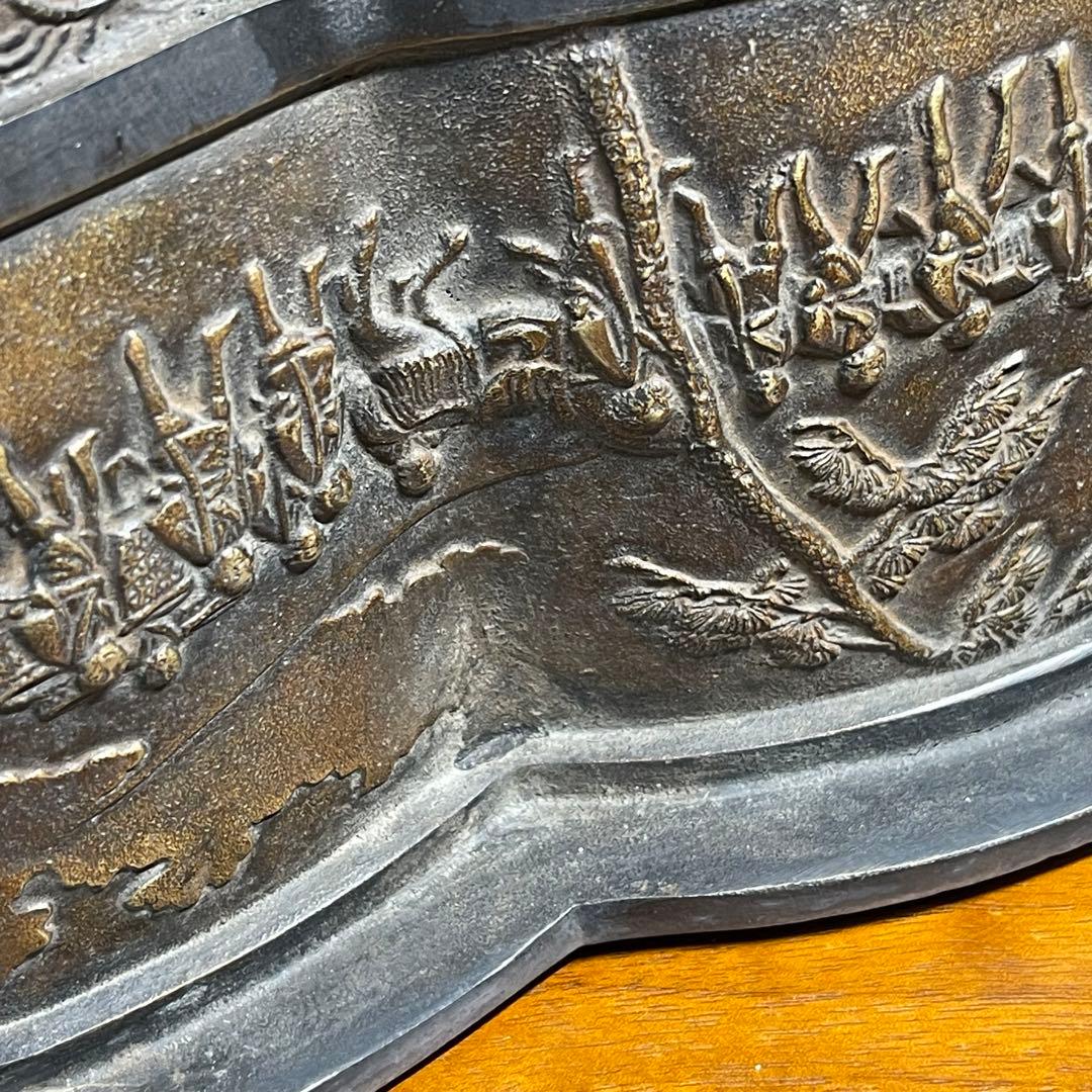A720⭐︎古銅 高岡銅器 昌雲堂 大名行列象嵌 象耳 水盤 アンティーク