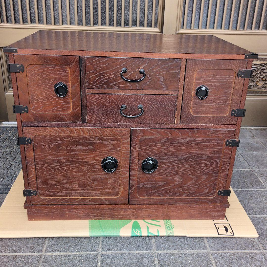 民芸家具調 からくり箪笥 隠し抽斗 ケヤキ/欅杢目 小箪笥