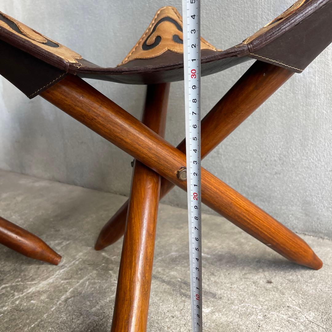 オールドビンテージ　ハンティングチェア　折り畳みチェア　本革　2脚　ハンター