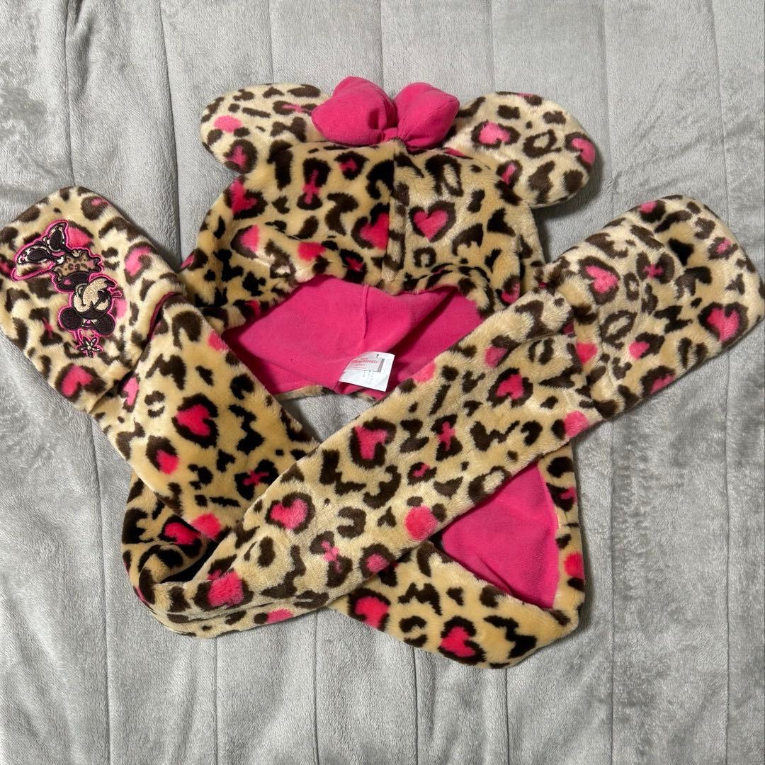 ミニーヒョウ柄 マフラーファンキャップ