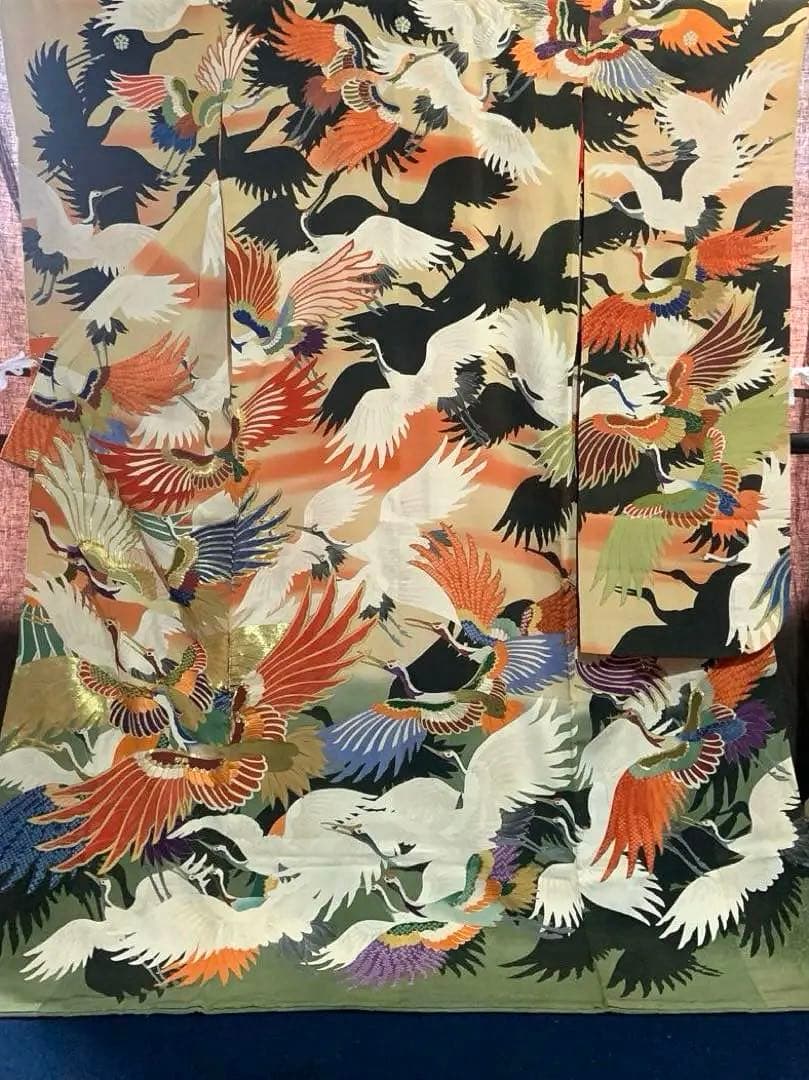 アンティーク振袖 豪華鶴尽くしカラフルヴィンテージ着用可能