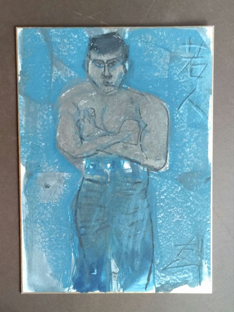 水彩画　須田剋太 原画 作品【 若人 】