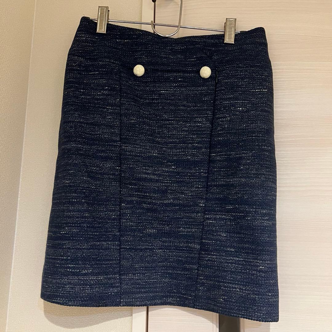 CHANEL ツイード　スカート　台形　タイト　ブルー　青　ネイビー