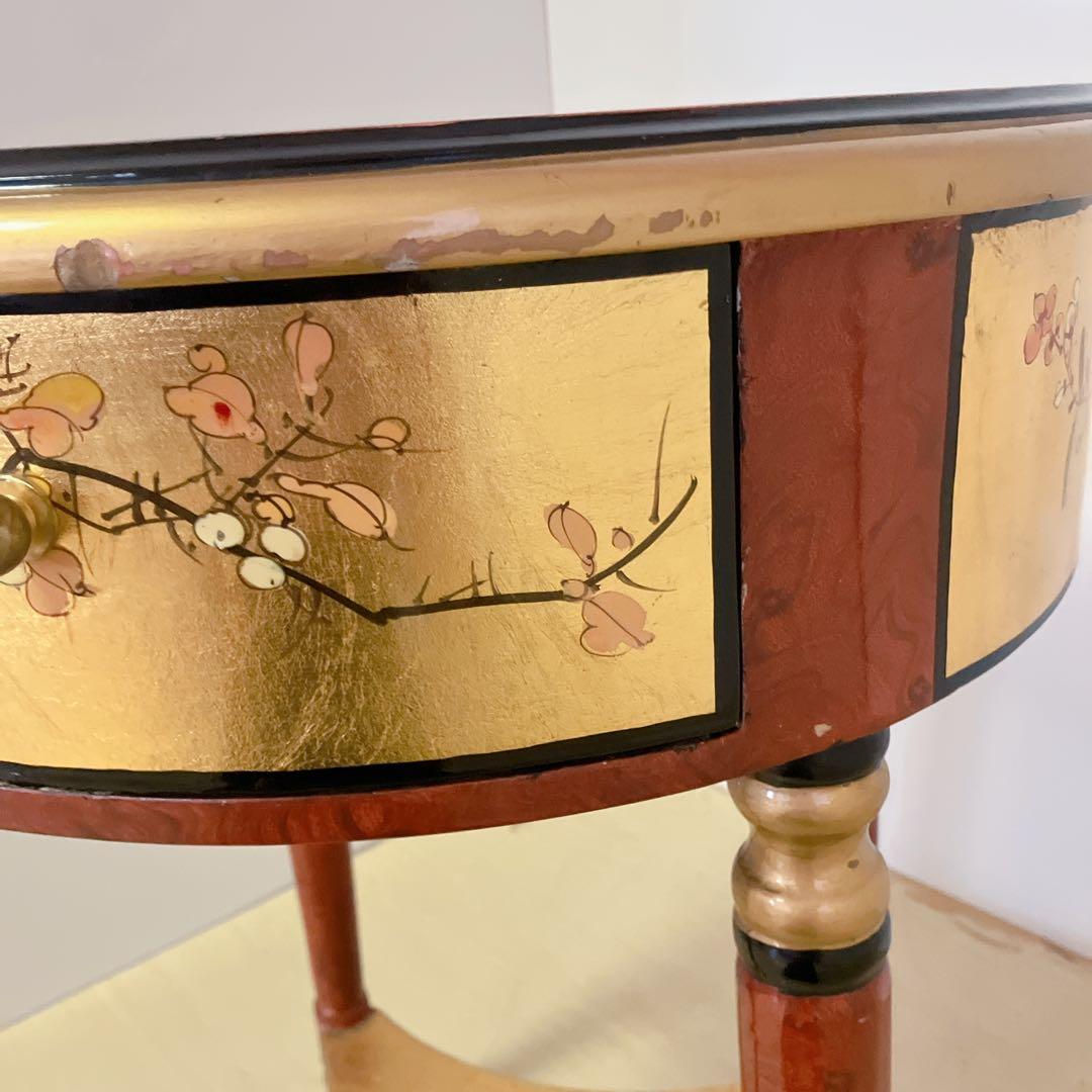 アンティーク調　ラウンドテーブル　サイドテーブル　李朝　和柄　丸テーブル