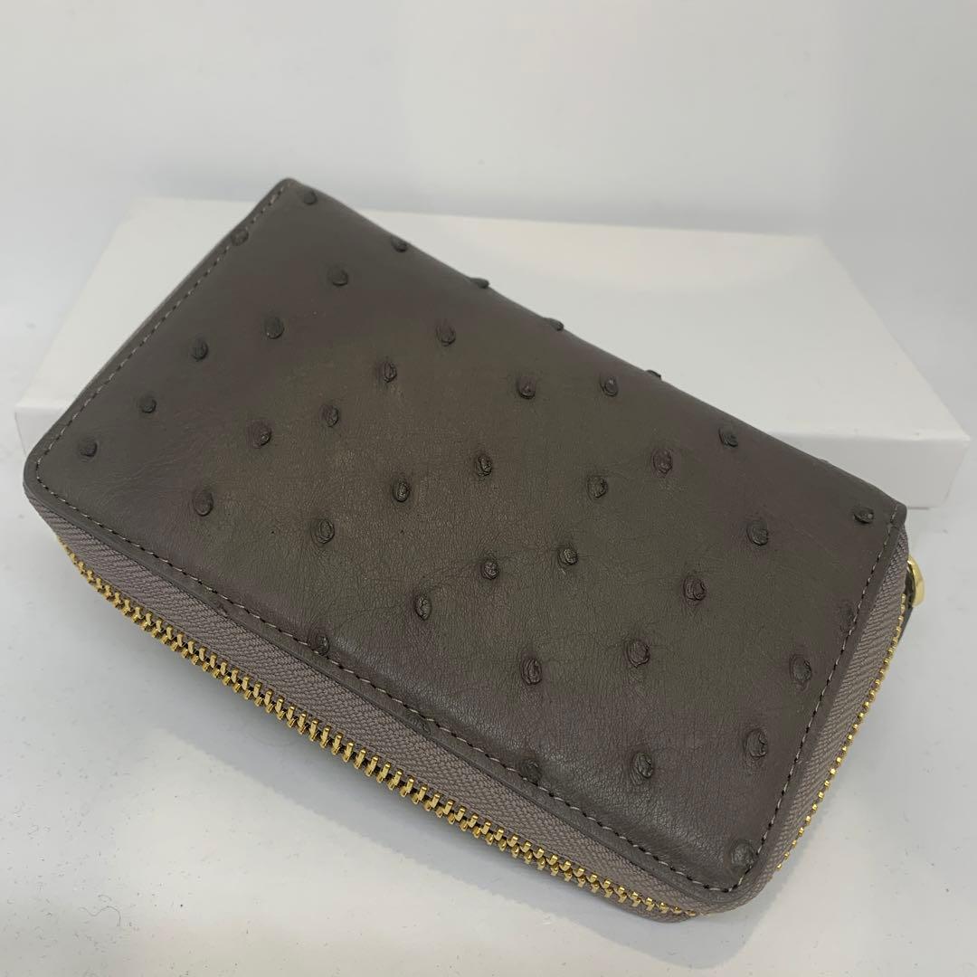 auauoi さん専用新品　オーストリッチ　ちょっと大きな二つ折り財布 グレー