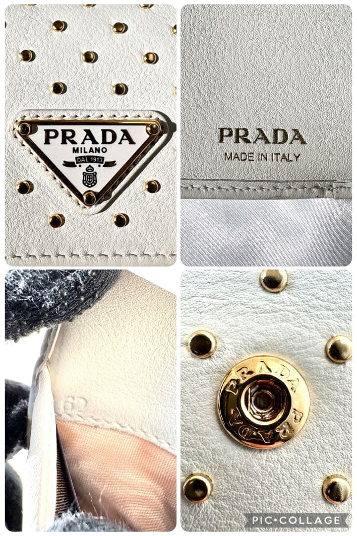 未使用級/現行✨プラダ 折り財布 三角ロゴ スタッズ RFID搭載 ホワイト