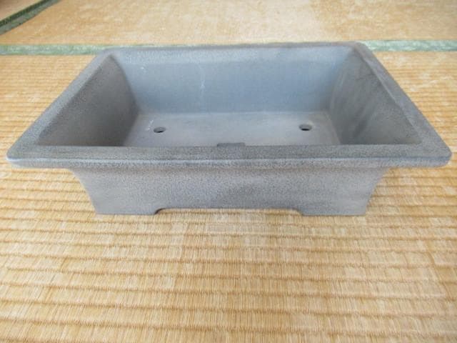 美品1970年頃◆東京植松陶翠『陶翠』ネズ/リヒ 長角 中深 外縁 切足 盆栽鉢