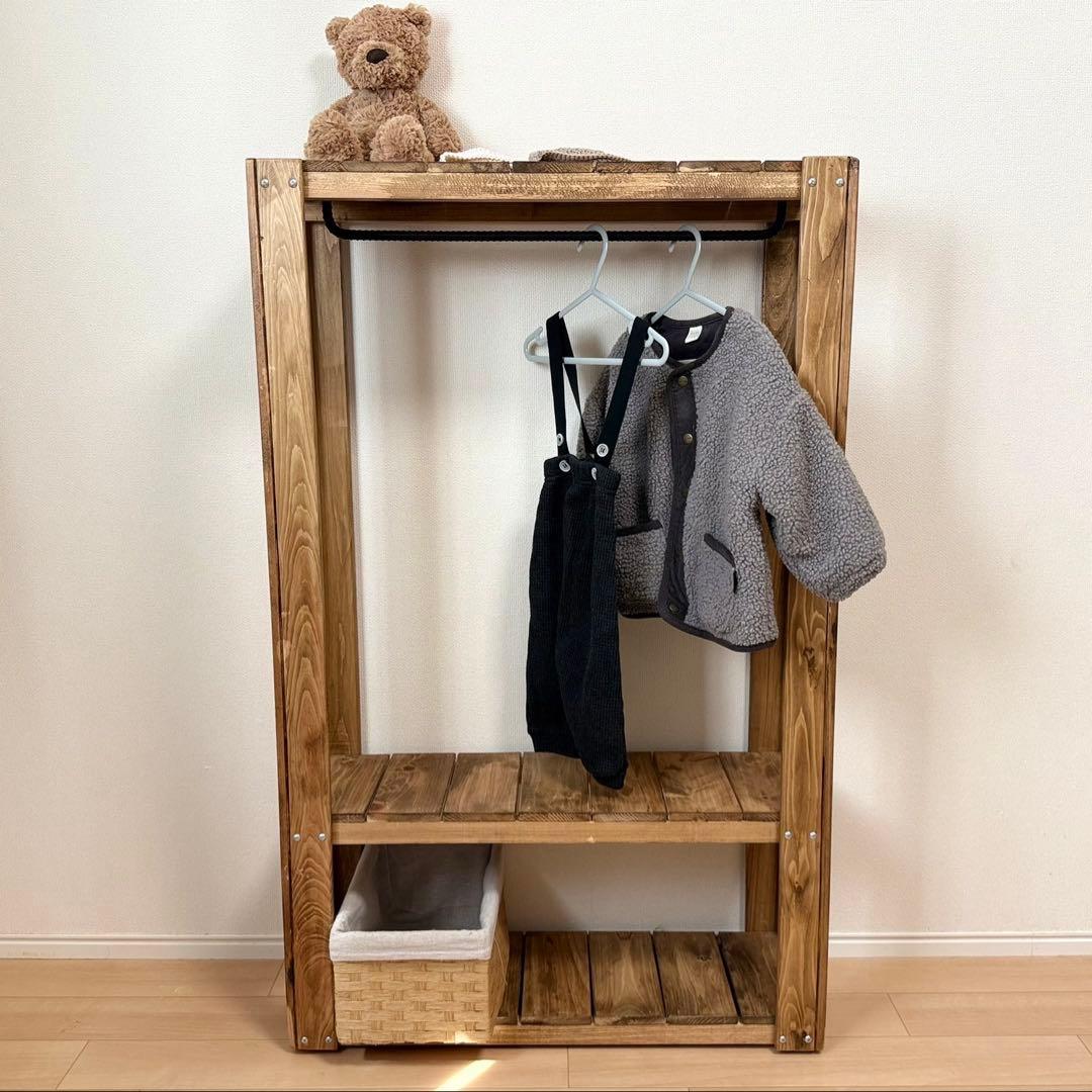 子供用　木製ハンガーラック ナチュラルスタイル　ハンドメイド　キッズ雑貨