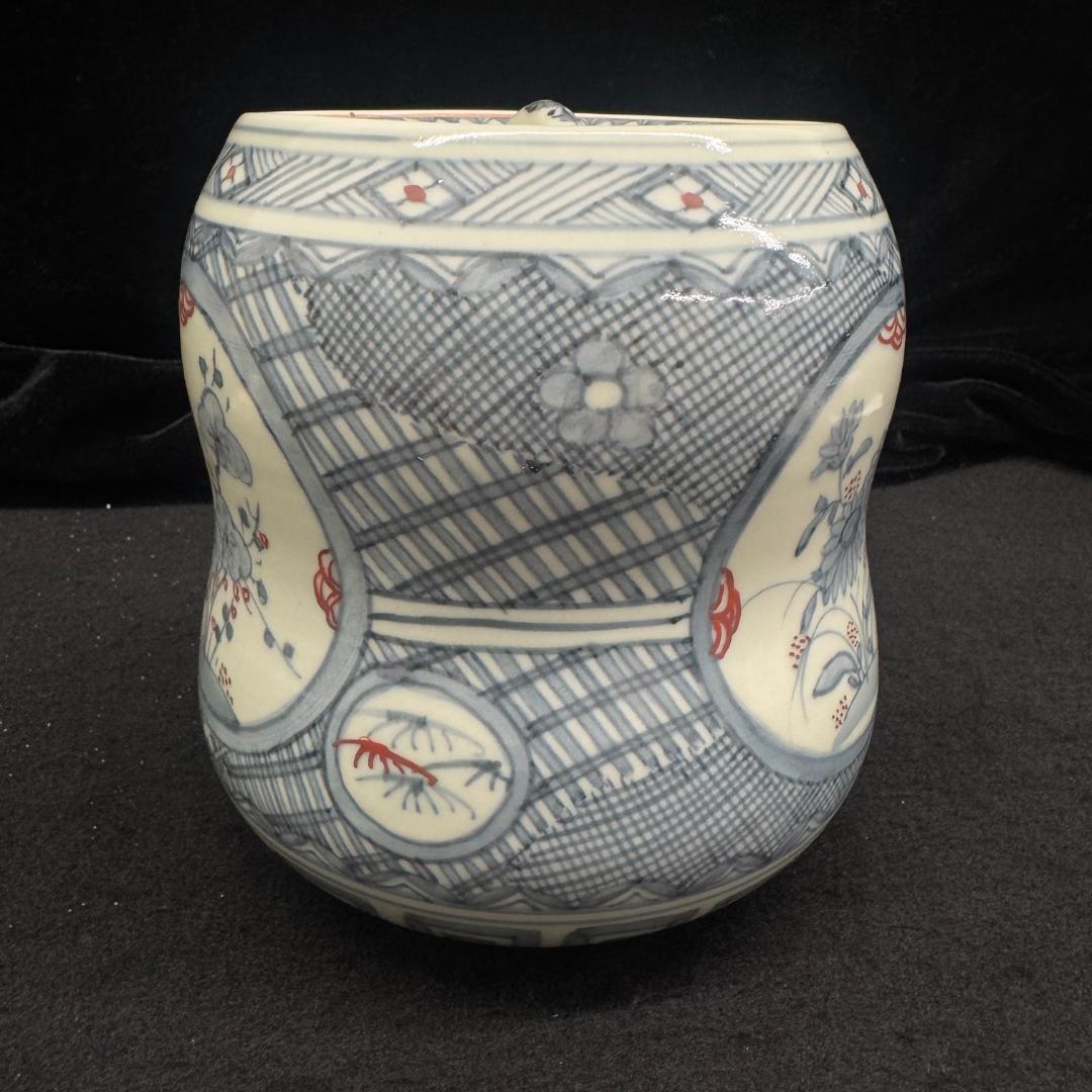 希少 五代 佐藤走波作 染錦草花文　水指　在銘　時代物　共箱 有田焼