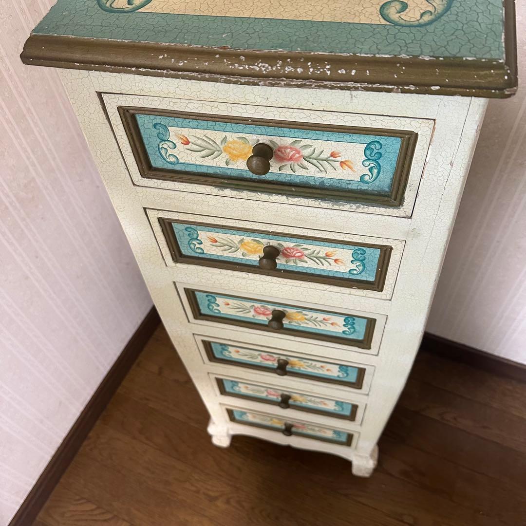 アンティーク 花柄 5段チェスト　リメイク　トールペイント