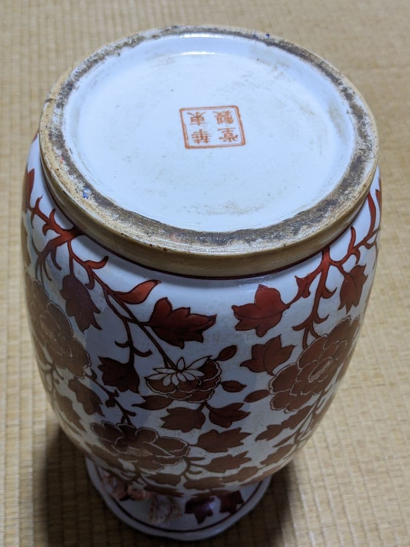 ♦中国陶磁器 紅釉花卉文様 貼花 蕾花双耳瓶 花瓶 民国時代 華東堂製 骨董品