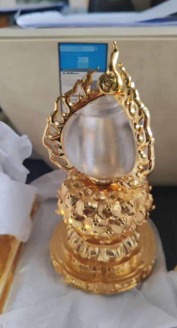 【修縁堂】釈迦如来の宝珠です 銅メッキ 瑠璃を携帯する 法具古美術品