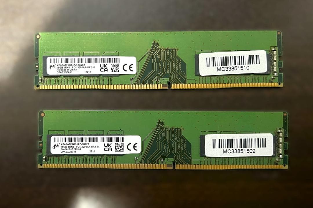 Micron 32GB DDR4 3200 UDIMM メモリ16GB×2