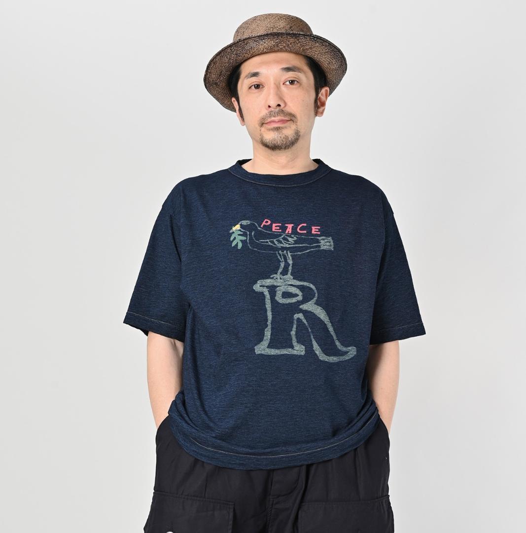 45R ピースバードプリントの90845星Tシャツ インディゴ サイズL