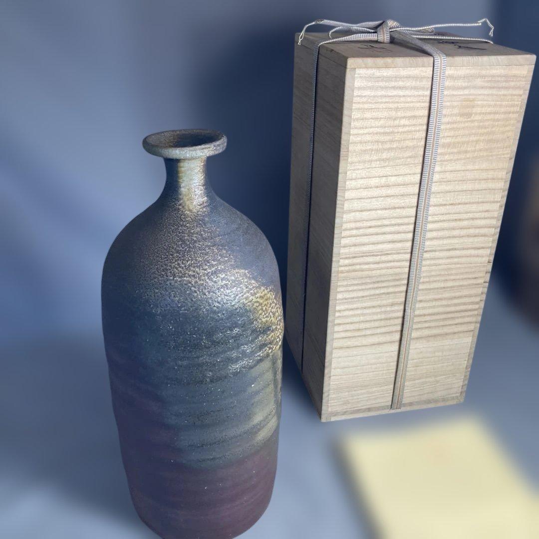 【武用真】備前焼の伝統　重要無形文化財　日本の名窯　武用真作　備前　細首大一輪入