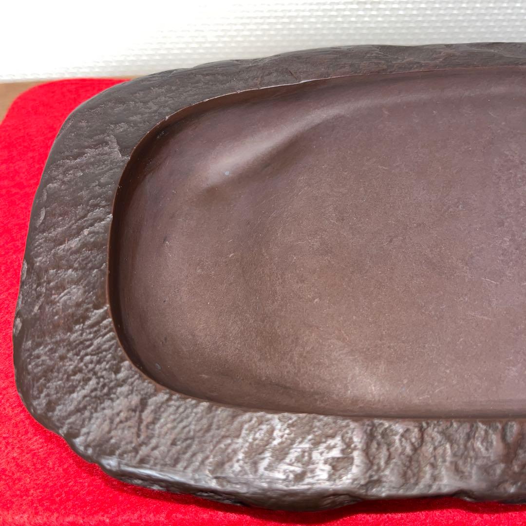 ⭕️赤間硯　野面硯　植野玉泉堂　6寸大　34mmの厚手　墨たっぷり　会津漆塗箱付き