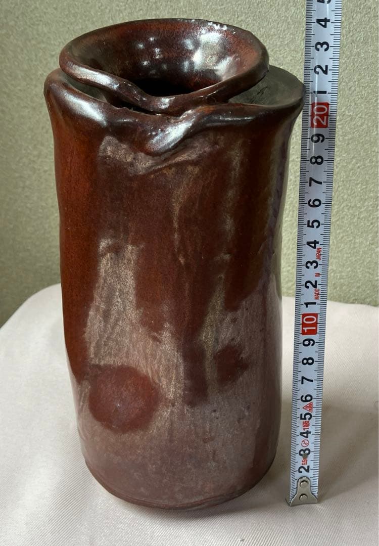 小石原善窯　焦茶花瓶　茶道具荷物より　変形