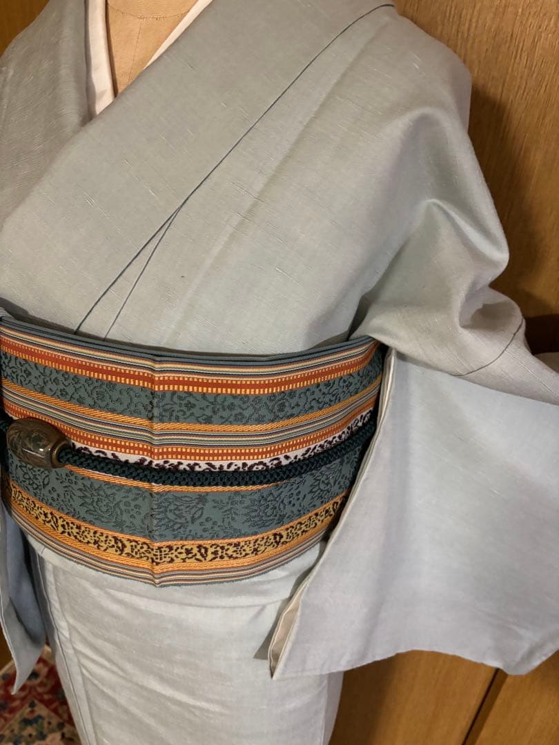 正絹袷　紅花紬調 未使用しつけ糸付き 無地　お洒落八掛 トール裄長