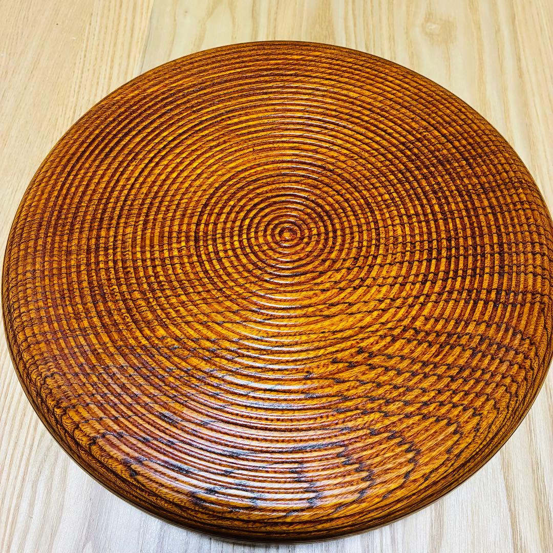 【高級】天然木くり抜き 丸盆 2枚セット 千筋挽き 菊紋 29cm 1.7万/枚