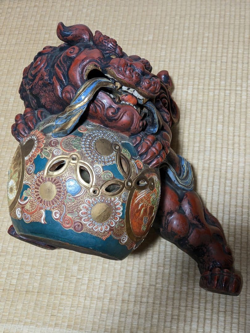 ♦絶品 九谷焼 オブジェ 須栄義造 獅子 狛犬 魔除 厄除 縁起物 置物 骨董品