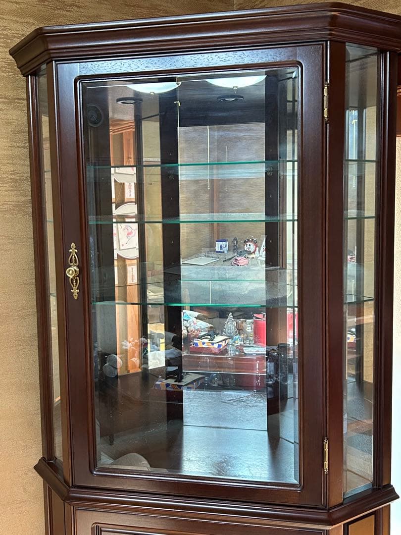 ダークブラウン コーナーガラスケース/カップボード/リビング収納